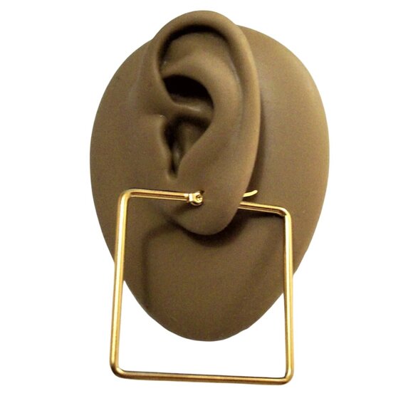 1 1/2 Inch 38mm Hoop Gold Tone Pierced Post Earrings - Picture 5 of 5